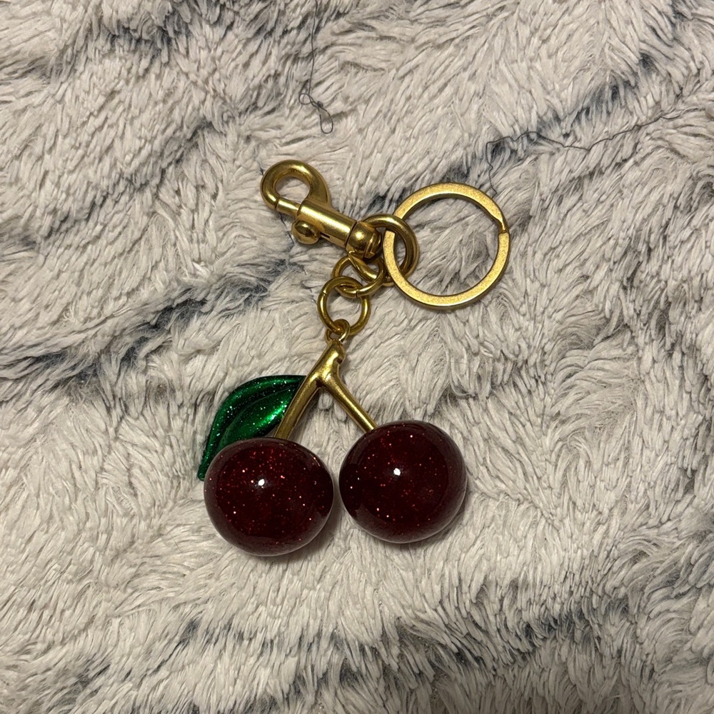 Cherry Keychain with Gold Accents